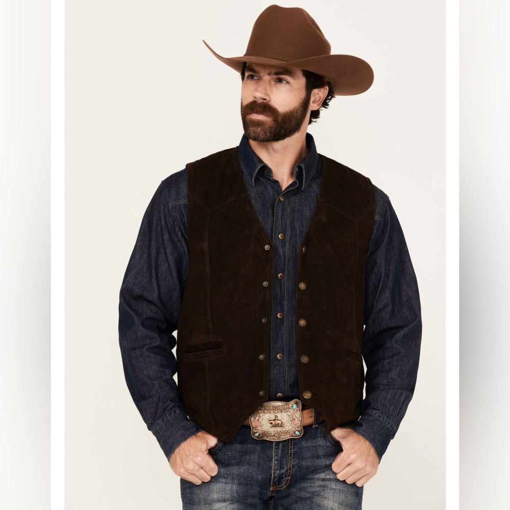 CODY JAMES MEN'S BROWN LEATHER SNAP VEST SIZE LARGE